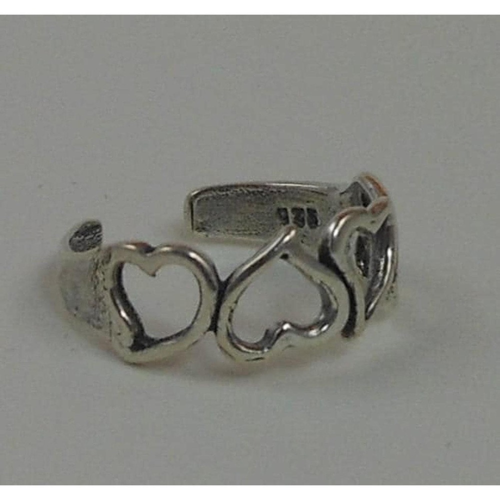 Vintage 90s Sterling Silver Hearts Toe Ring - NOS Boho Jewelry from Thailand 925 - Picture 3 of 7
